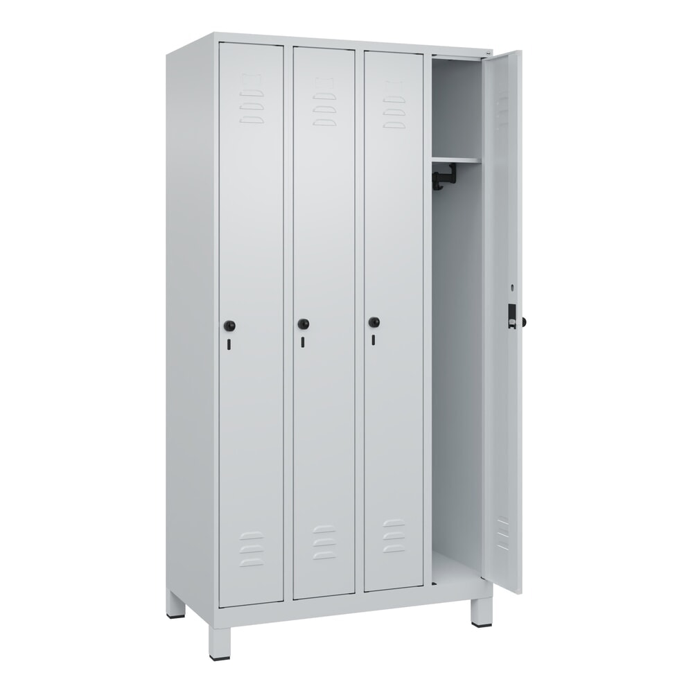 Produktabbildung: C+P Spind Classic PLUS, Füsse, 4 Abteile, HxBxT 1.950 x 1.000 x 500 mm, lichtgrau, lichtgrau, für Vorhängeschloss, ohne Mitteltrennwand