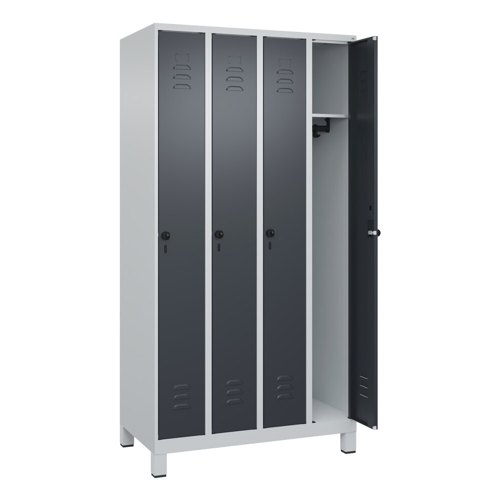 Produktabbildung: C+P Spind Classic PLUS, Füsse, 4 Abteile, HxBxT 1.950 x 1.000 x 500 mm, lichtgrau, anthrazitgrau, für Vorhängeschloss, ohne Mitteltrennwand