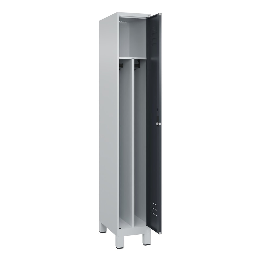Produktabbildung: C+P Spind Classic PLUS, Füsse, 1 Abteil, HxBxT 1.950 x 300 x 500 mm, lichtgrau, anthrazitgrau, Zylinderschloss, mit Mitteltrennwand
