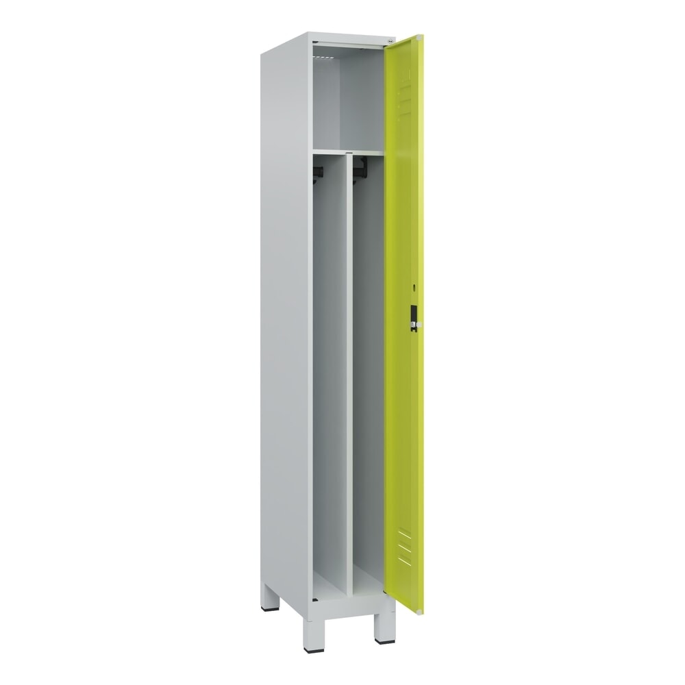 Produktabbildung: C+P Spind Classic PLUS, Füsse, 1 Abteil, HxBxT 1.950 x 300 x 500 mm, lichtgrau, clowngrün, Zylinderschloss, mit Mitteltrennwand