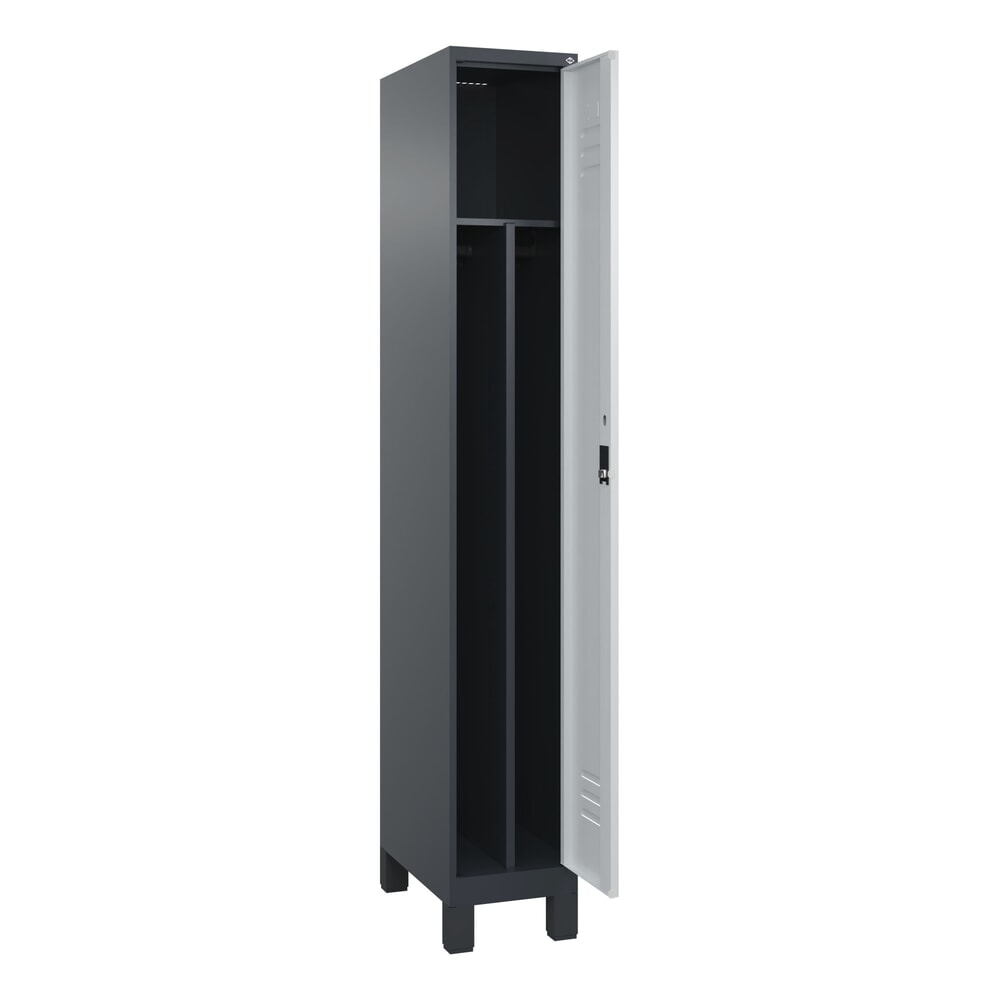 Produktabbildung: C+P Spind Classic PLUS, Füsse, 1 Abteil, HxBxT 1.950 x 300 x 500 mm, anthrazitgrau, lichtgrau, Zylinderschloss, mit Mitteltrennwand