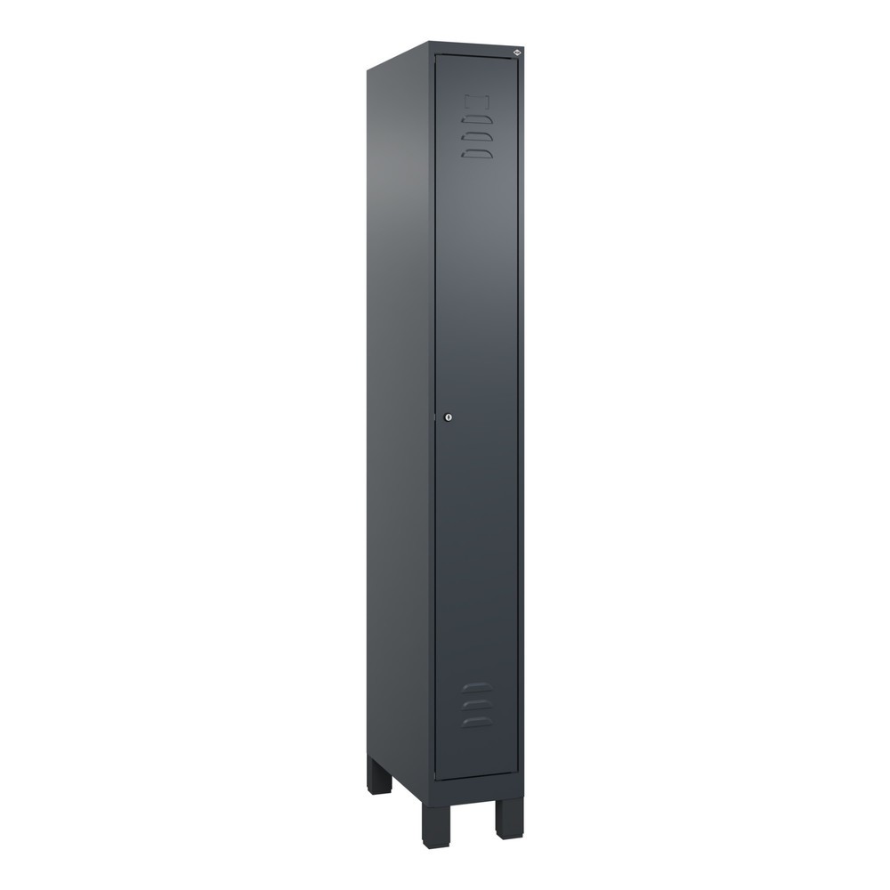 Produktabbildung: C+P Spind Classic PLUS, Füsse, 1 Abteil, HxBxT 1.950 x 250 x 500 mm, anthrazitgrau, anthrazitgrau, Zylinderschloss, ohne Mitteltrennwand