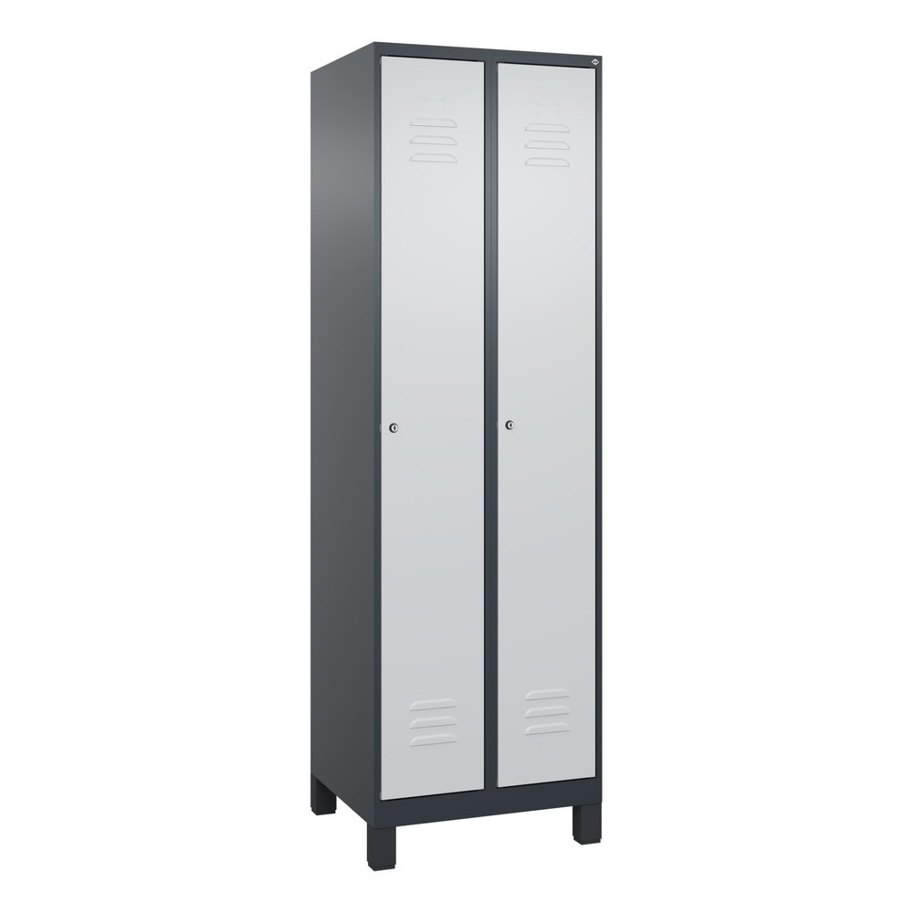 Produktabbildung: C+P Spind Classic PLUS, Füsse, 2 Abteile, HxBxT 1.950 x 600 x 500 mm, anthrazitgrau, lichtgrau, Zylinderschloss, ohne Mitteltrennwand