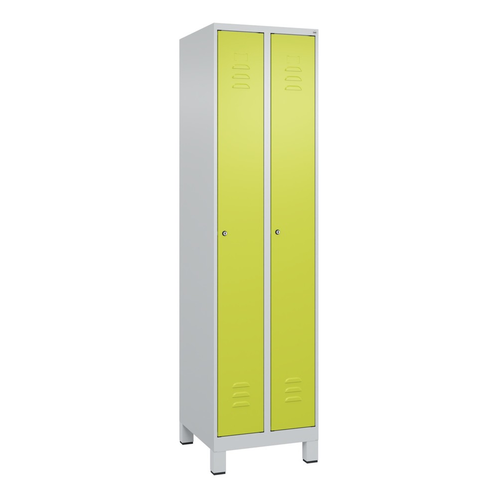 Produktabbildung: C+P Spind Classic PLUS, Füsse, 2 Abteile, HxBxT 1.950 x 500 x 500 mm, lichtgrau, clowngrün, Zylinderschloss, ohne Mitteltrennwand