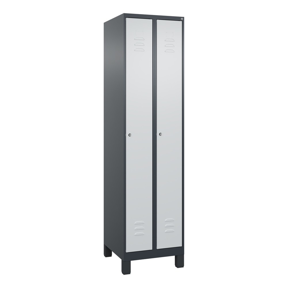 Produktabbildung: C+P Spind Classic PLUS, Füsse, 2 Abteile, HxBxT 1.950 x 500 x 500 mm, anthrazitgrau, lichtgrau, Zylinderschloss, ohne Mitteltrennwand