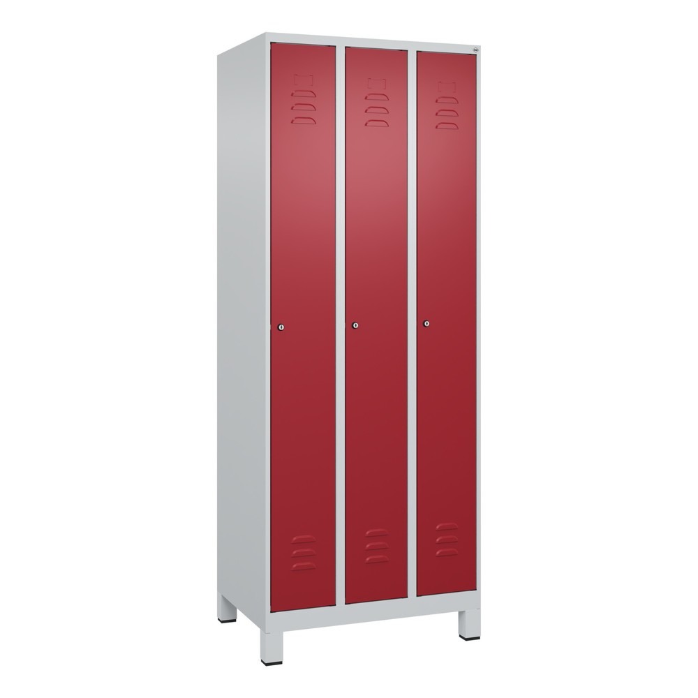 Produktabbildung: C+P Spind Classic PLUS, Füsse, 3 Abteile, HxBxT 1.950 x 750 x 500 mm, lichtgrau, rubinrot, Zylinderschloss, ohne Mitteltrennwand