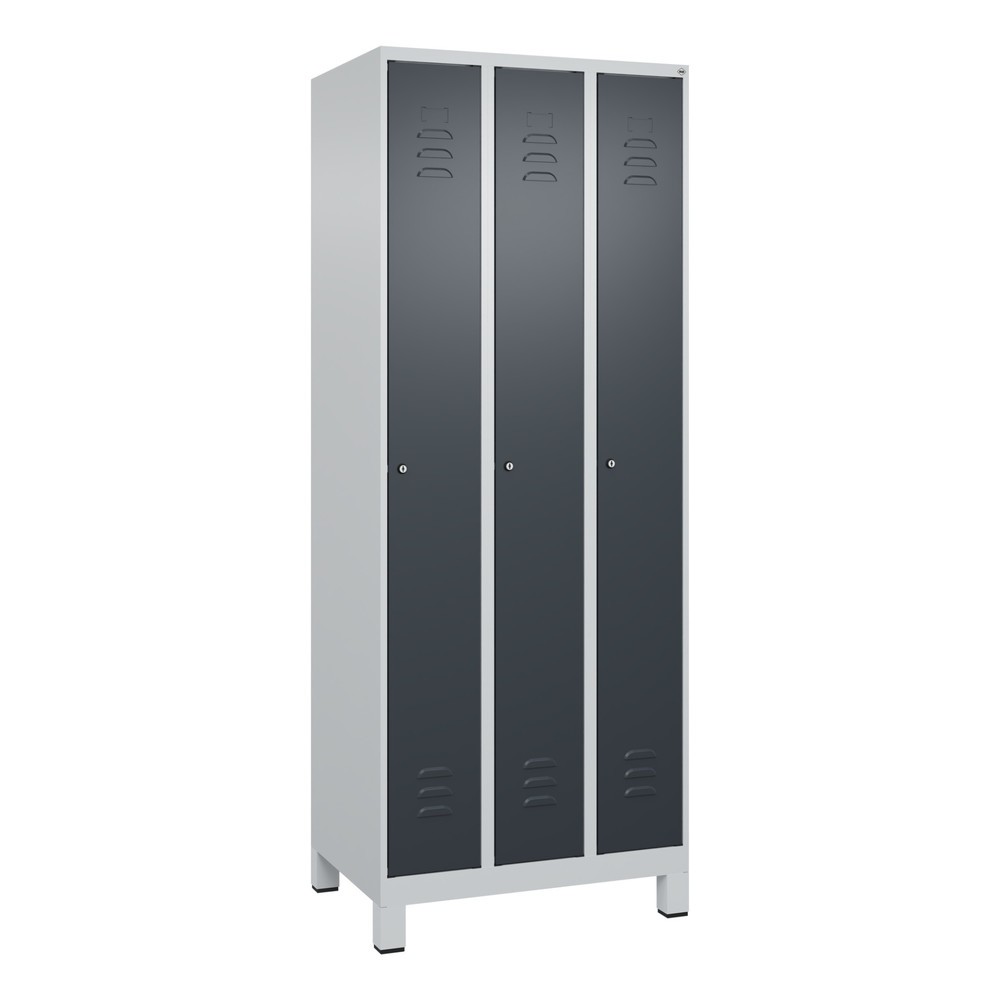 Produktabbildung: C+P Spind Classic PLUS, Füsse, 3 Abteile, HxBxT 1.950 x 750 x 500 mm, lichtgrau, anthrazitgrau, Zylinderschloss, ohne Mitteltrennwand