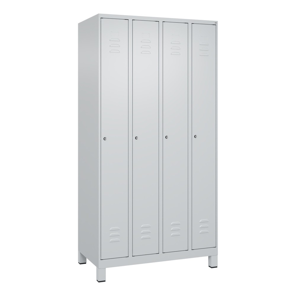 Produktabbildung: C+P Spind Classic PLUS, Füsse, 4 Abteile, HxBxT 1.950 x 1.000 x 500 mm, lichtgrau, lichtgrau, Zylinderschloss, ohne Mitteltrennwand