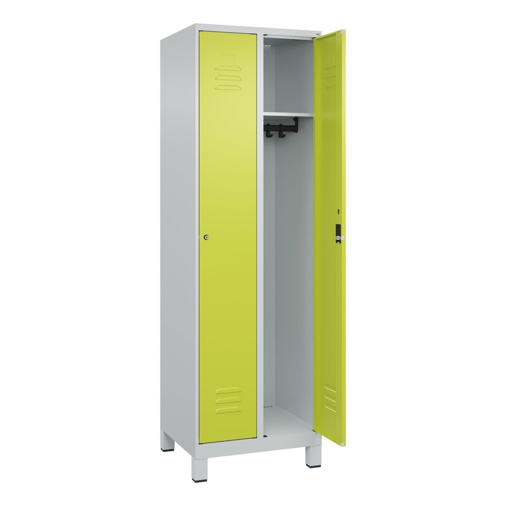 Produktabbildung Nr. 1: C+P Spind Classic PLUS, Füsse, 2 Abteile, HxBxT 1.950 x 600 x 500 mm, lichtgrau, clowngrün, Zylinderschloss, ohne Mitteltrennwand