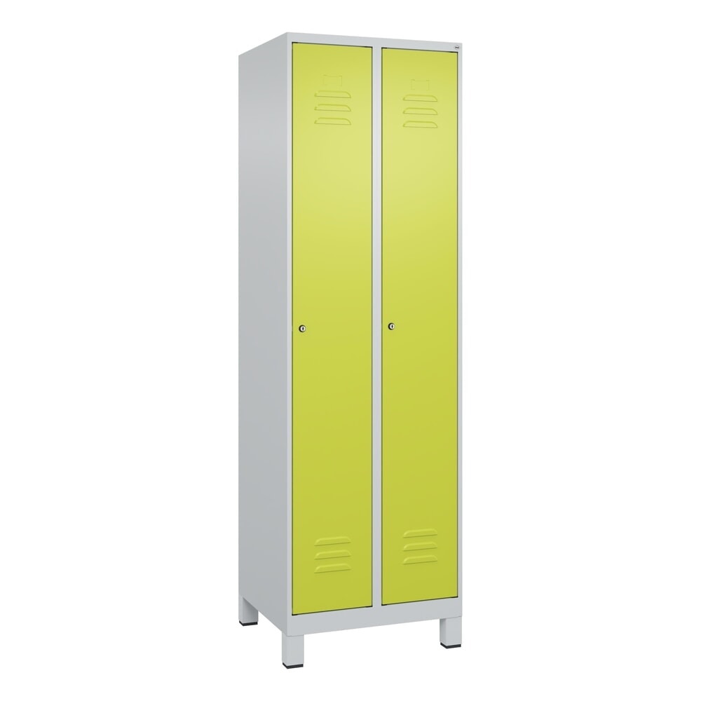 Produktabbildung Nr. 9: C+P Spind Classic PLUS, Füsse, 2 Abteile, HxBxT 1.950 x 600 x 500 mm, lichtgrau, clowngrün, Zylinderschloss, ohne Mitteltrennwand