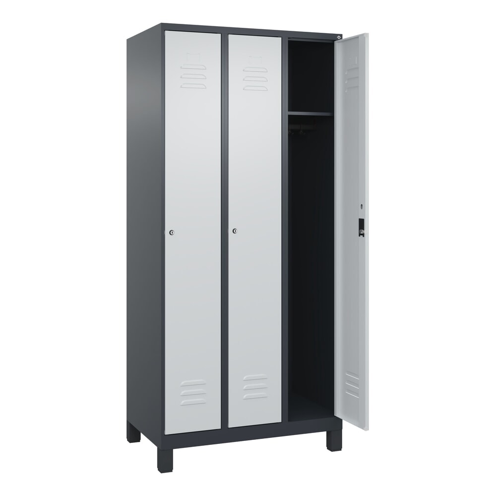 N° de l'image du produit 1 : C+P Spind Classic PLUS, Füße, 3 Abteile, HxBxT 1.950 x 900 x 500 mm, anthrazitgrau, lichtgrau, Zylinderschloss, ohne Mitteltrennwand