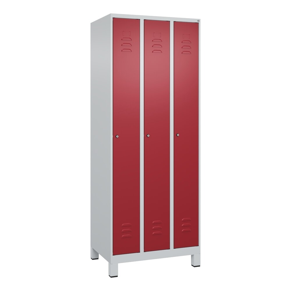 N° de l'image du produit 8 : C+P Spind Classic PLUS, Füße, 3 Abteile, HxBxT 1.950 x 750 x 500 mm, lichtgrau, rubinrot, Zylinderschloss, ohne Mitteltrennwand