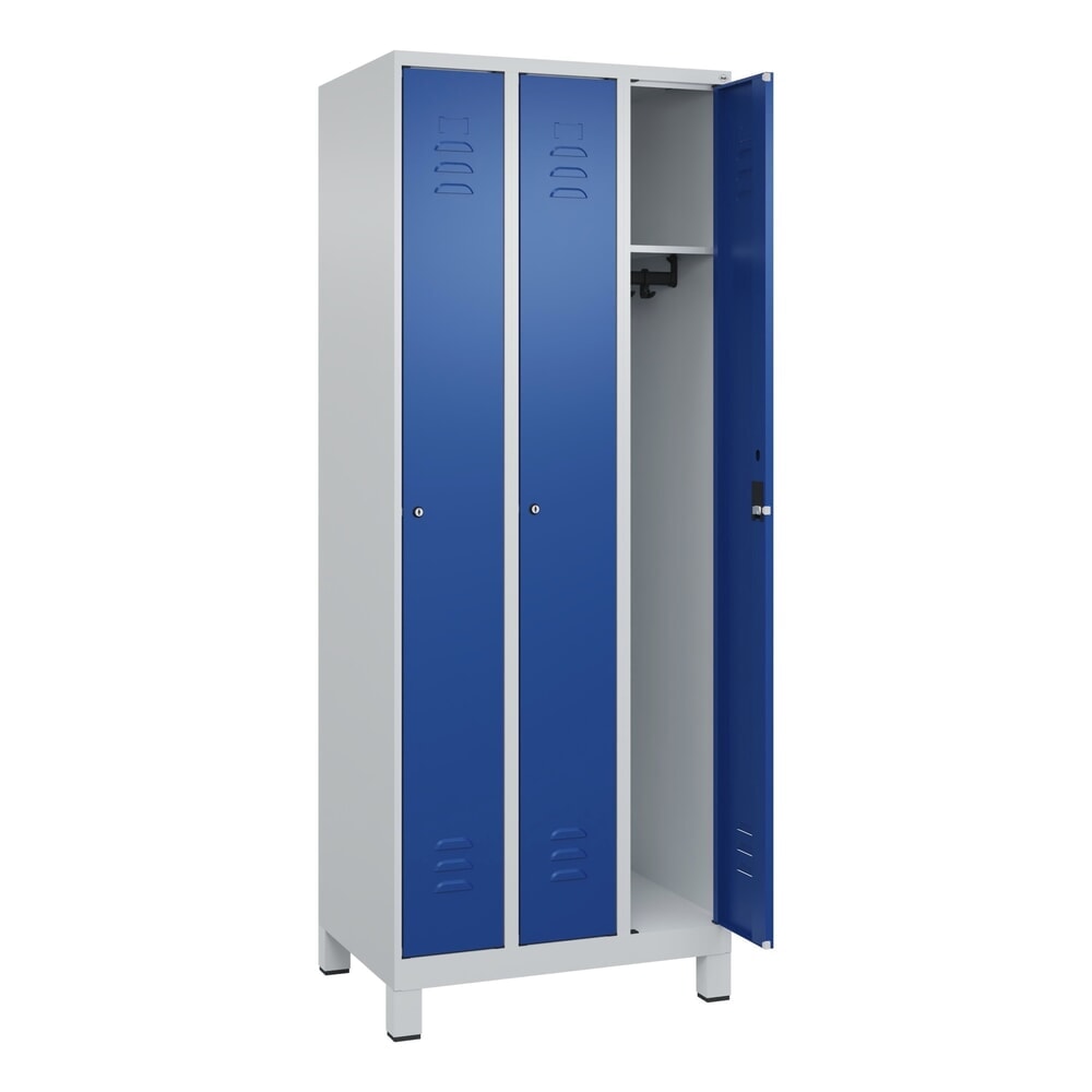 Produktabbildung: C+P Spind Classic PLUS, Füsse, 3 Abteile, HxBxT 1.950 x 750 x 500 mm, lichtgrau, enzianblau, Zylinderschloss, ohne Mitteltrennwand