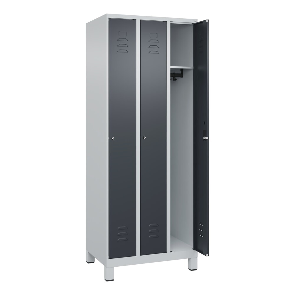 N° de l'image du produit 1 : C+P Spind Classic PLUS, Füße, 3 Abteile, HxBxT 1.950 x 750 x 500 mm, lichtgrau, anthrazitgrau, Zylinderschloss, ohne Mitteltrennwand