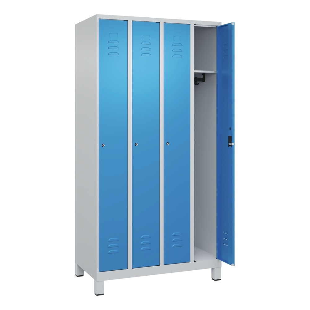 Produktabbildung: C+P Spind Classic PLUS, Füsse, 4 Abteile, HxBxT 1.950 x 1.000 x 500 mm, lichtgrau, lichtblau, Zylinderschloss, ohne Mitteltrennwand