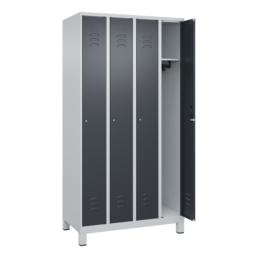 Produktabbildung: C+P Spind Classic PLUS, Füsse, 4 Abteile, HxBxT 1.950 x 1.000 x 500 mm, lichtgrau, anthrazitgrau, Zylinderschloss, ohne Mitteltrennwand