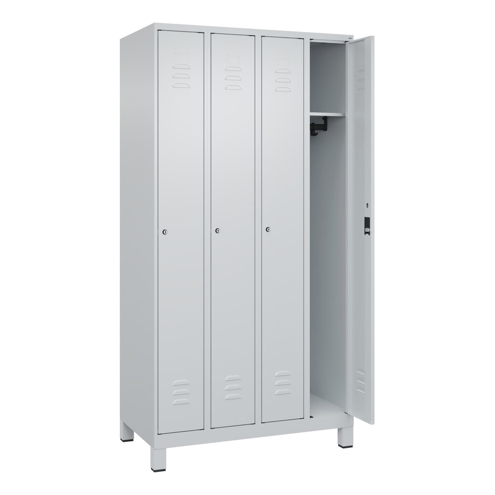 Produktabbildung: C+P Spind Classic PLUS, Füsse, 4 Abteile, HxBxT 1.950 x 1.000 x 500 mm, lichtgrau, lichtgrau, Zylinderschloss, ohne Mitteltrennwand