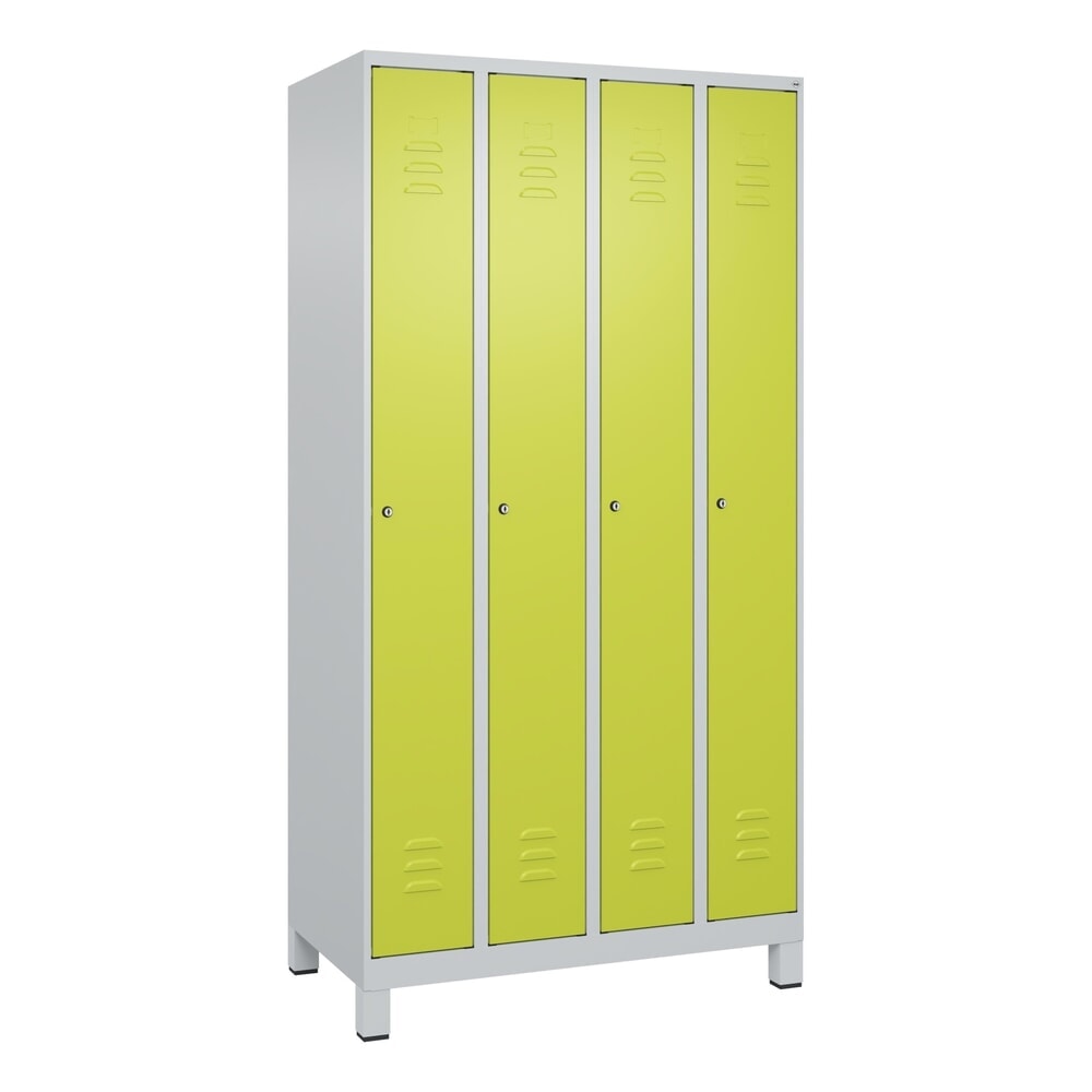 Produktabbildung Nr. 9: C+P Spind Classic PLUS, Füsse, 4 Abteile, HxBxT 1.950 x 1.000 x 500 mm, lichtgrau, clowngrün, Zylinderschloss, ohne Mitteltrennwand