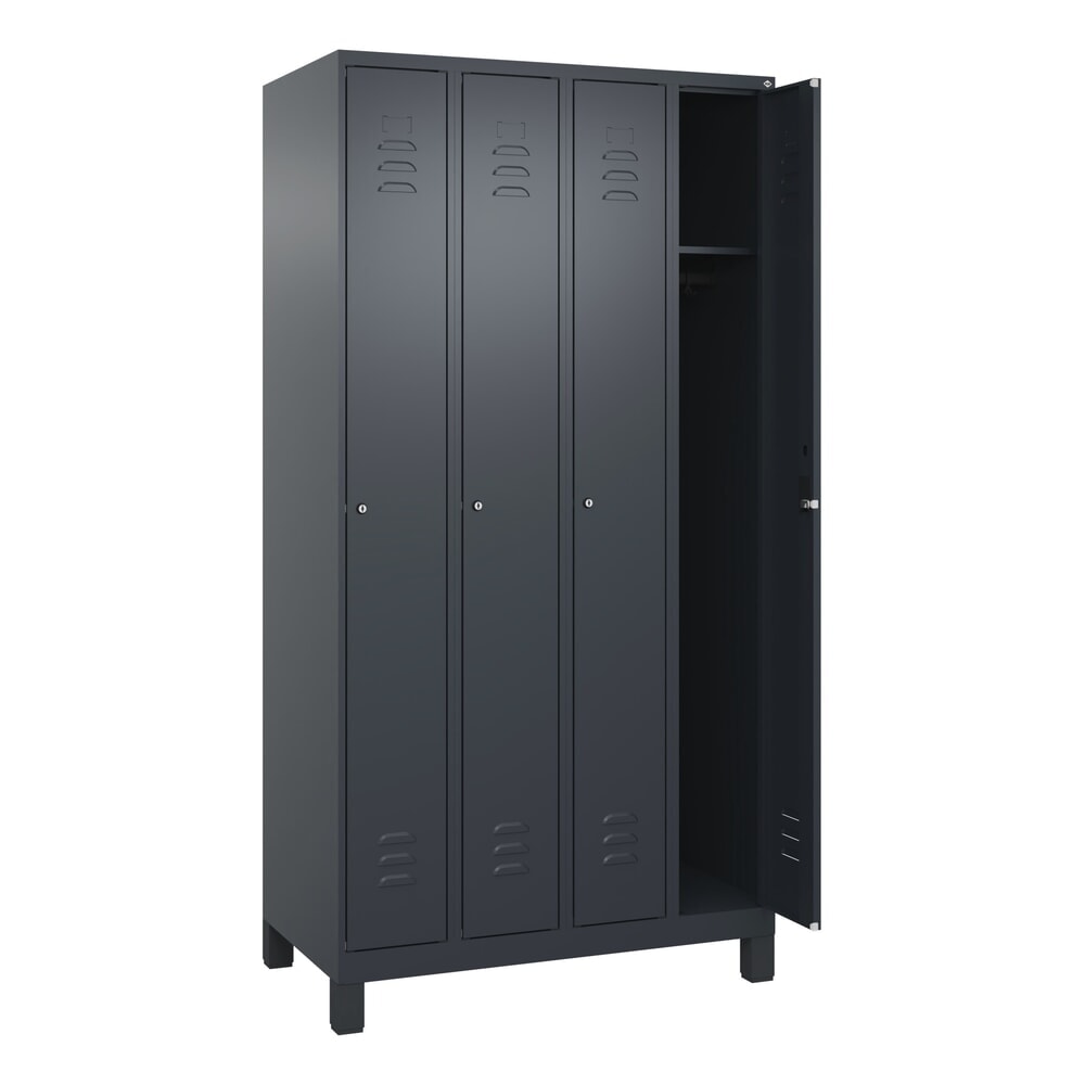 Produktabbildung: C+P Spind Classic PLUS, Füsse, 4 Abteile, HxBxT 1.950 x 1.000 x 500 mm, anthrazitgrau, anthrazitgrau, Zylinderschloss, ohne Mitteltrennwand