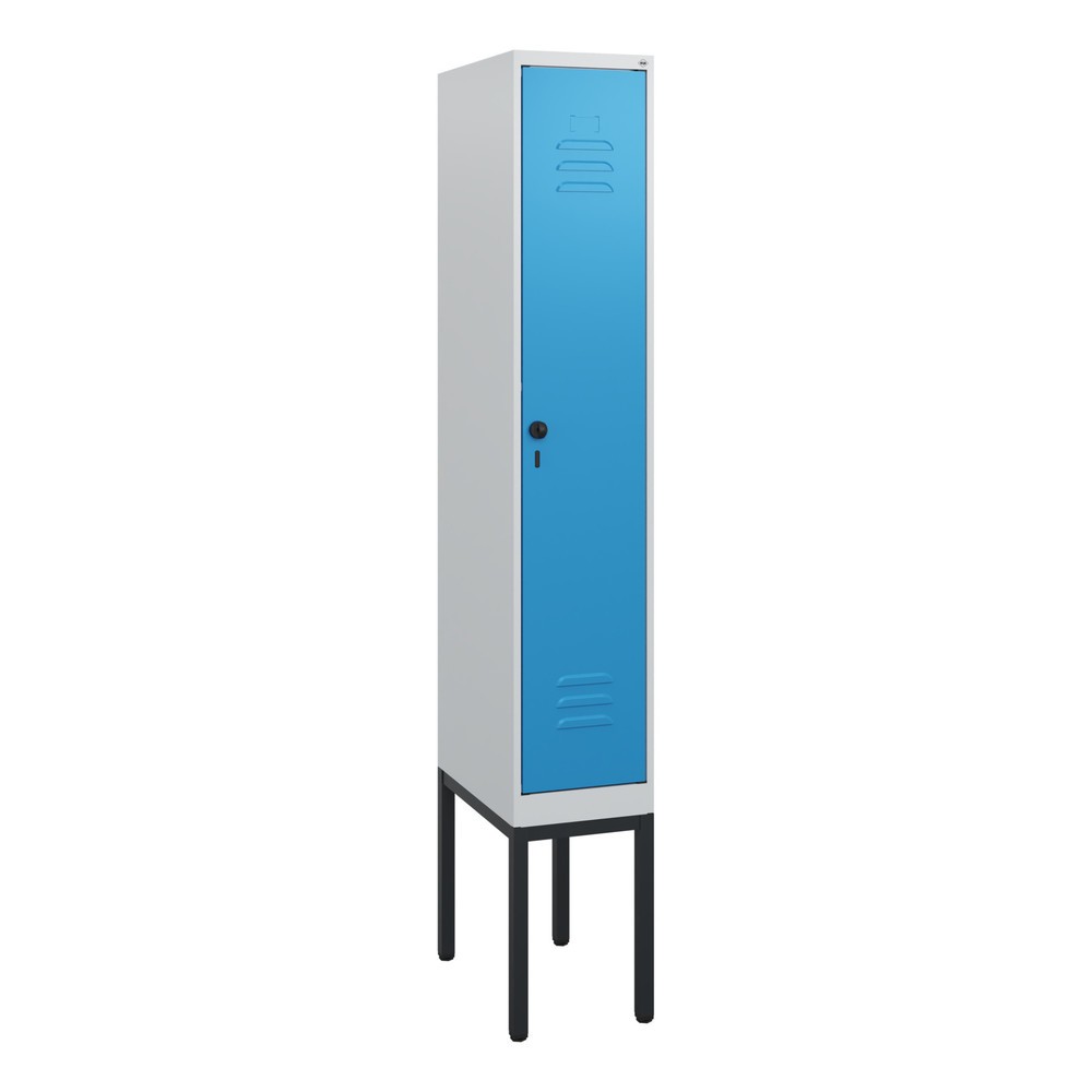 Produktabbildung: C+P Spind Classic PLUS, Gestell, 1 Abteil, HxBxT 1.950 x 300 x 500 mm, lichtgrau, lichtblau, für Vorhängeschloss, ohne Mitteltrennwand
