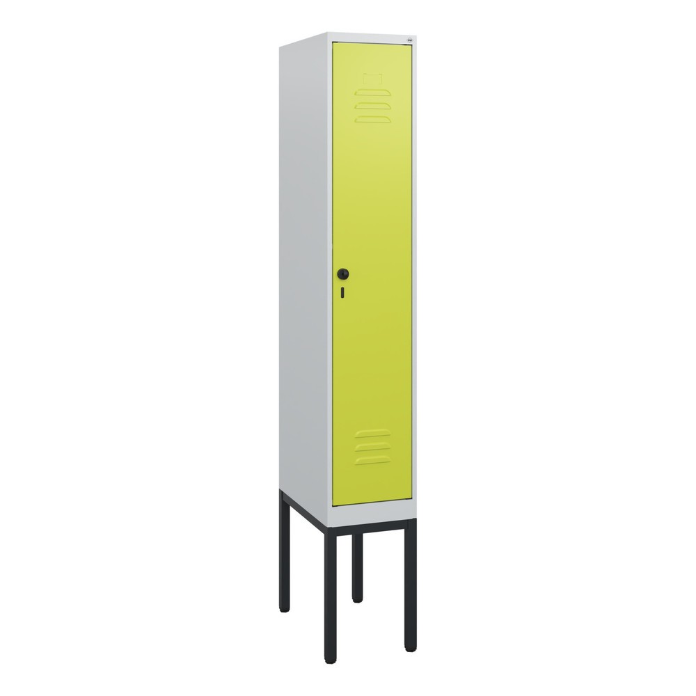 Produktabbildung: C+P Spind Classic PLUS, Gestell, 1 Abteil, HxBxT 1.950 x 300 x 500 mm, lichtgrau, clowngrün, für Vorhängeschloss, ohne Mitteltrennwand
