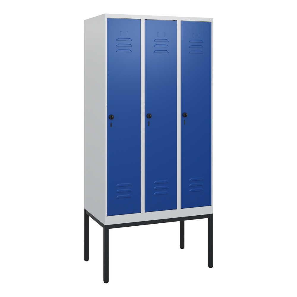 Illustration du produit: C+P Spind Classic PLUS, Gestell, 3 Abteile, HxBxT 1.950 x 900 x 500 mm, lichtgrau, enzianblau, für Vorhängeschloss, ohne Mitteltrennwand