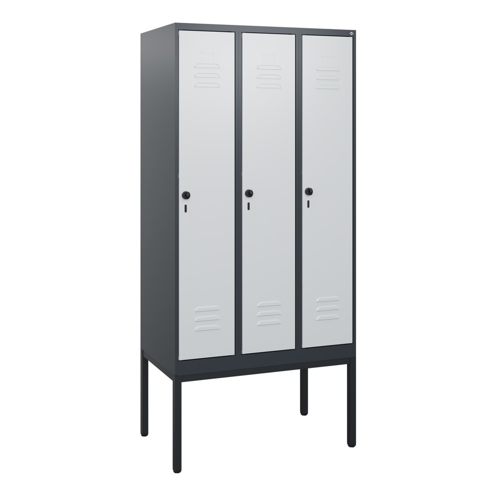 Produktabbildung: C+P Spind Classic PLUS, Gestell, 3 Abteile, HxBxT 1.950 x 900 x 500 mm, anthrazitgrau, lichtgrau, für Vorhängeschloss, ohne Mitteltrennwand