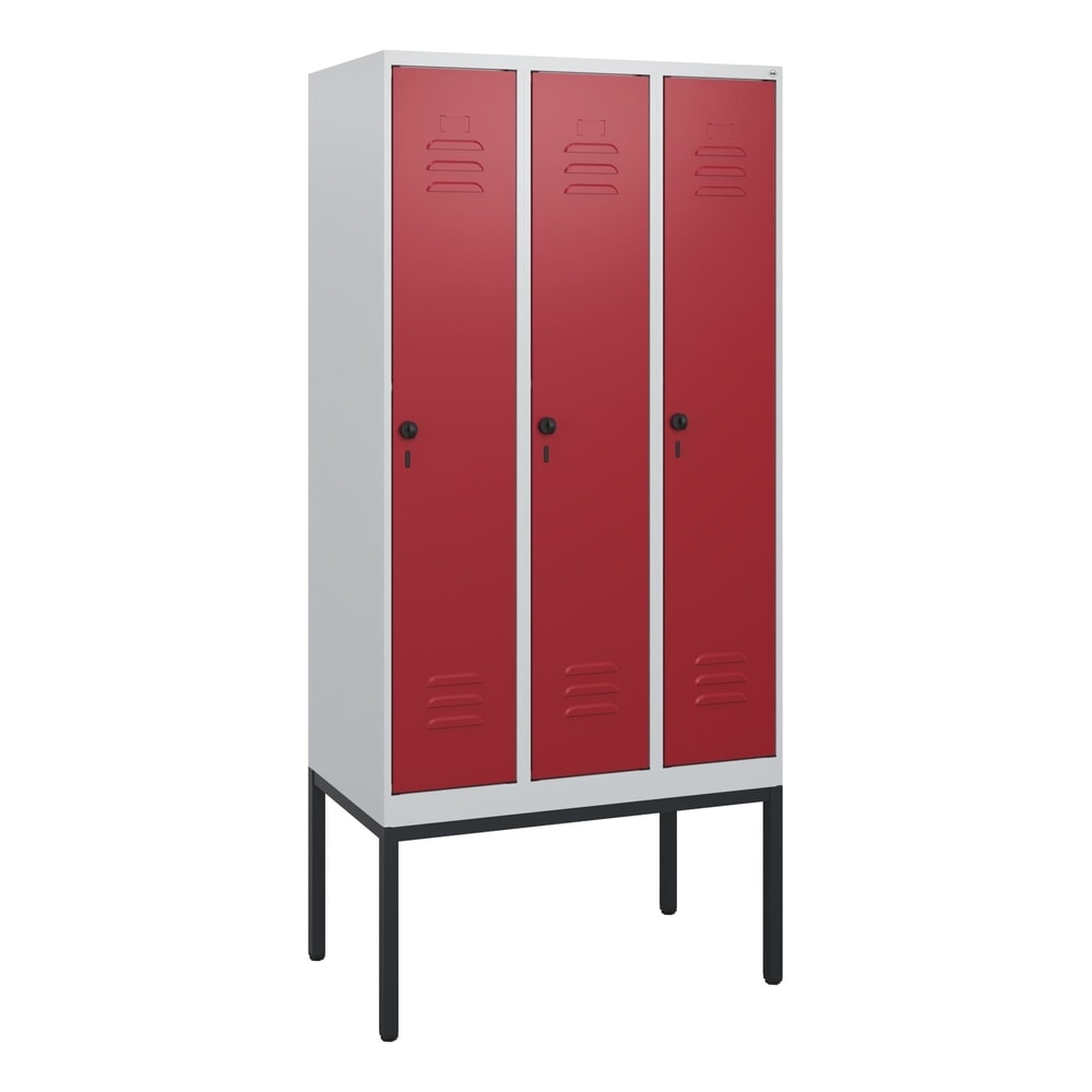 N° de l'image du produit 9 : C+P Spind Classic PLUS, Gestell, 3 Abteile, HxBxT 1.950 x 900 x 500 mm, lichtgrau, rubinrot, für Vorhängeschloss, ohne Mitteltrennwand