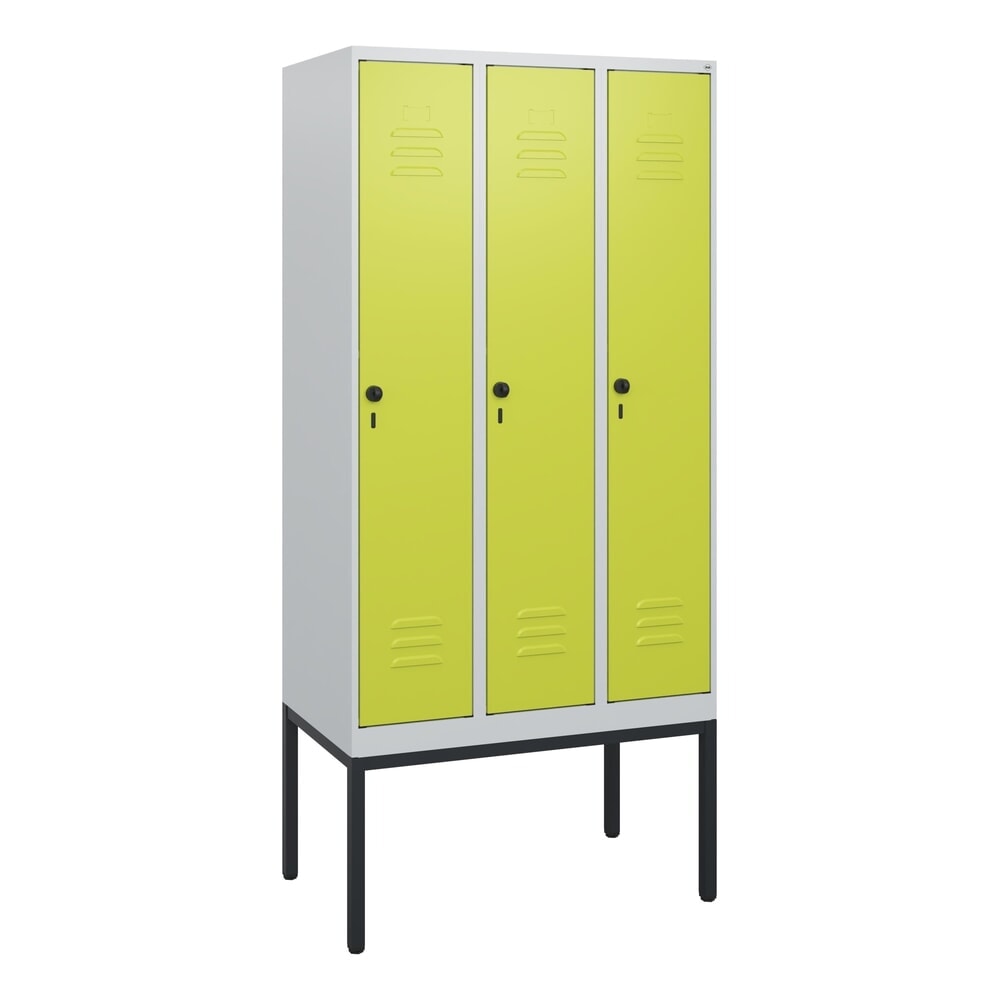 N° de l'image du produit 9 : C+P Spind Classic PLUS, Gestell, 3 Abteile, HxBxT 1.950 x 900 x 500 mm, lichtgrau, clowngrün, für Vorhängeschloss, ohne Mitteltrennwand