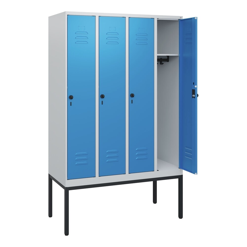 N° de l'image du produit 1 : C+P Spind Classic PLUS, Gestell, 4 Abteile, HxBxT 1.950 x 1.200 x 500 mm, lichtgrau, lichtblau, für Vorhängeschloss, ohne Mitteltrennwand