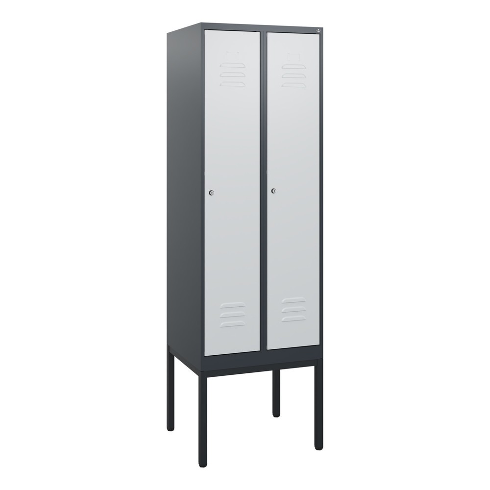 Produktabbildung: C+P Spind Classic PLUS, Gestell, 2 Abteile, HxBxT 1.950 x 600 x 500 mm, anthrazitgrau, lichtgrau, Zylinderschloss, ohne Mitteltrennwand