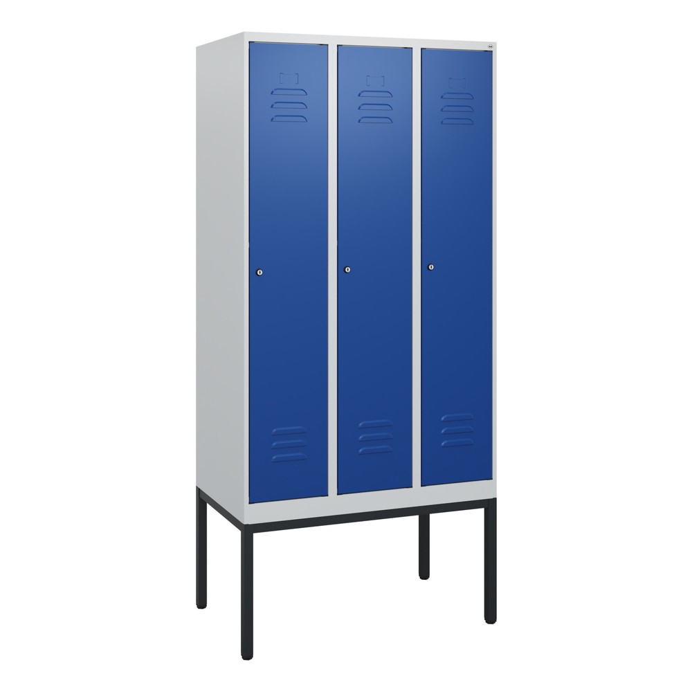 Illustration du produit: C+P Spind Classic PLUS, Gestell, 3 Abteile, HxBxT 1.950 x 900 x 500 mm, lichtgrau, enzianblau, Zylinderschloss, ohne Mitteltrennwand