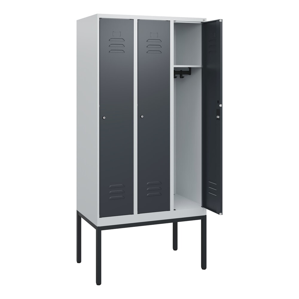 Illustration du produit: C+P Spind Classic PLUS, Gestell, 3 Abteile, HxBxT 1.950 x 900 x 500 mm, lichtgrau, anthrazitgrau, Zylinderschloss, ohne Mitteltrennwand