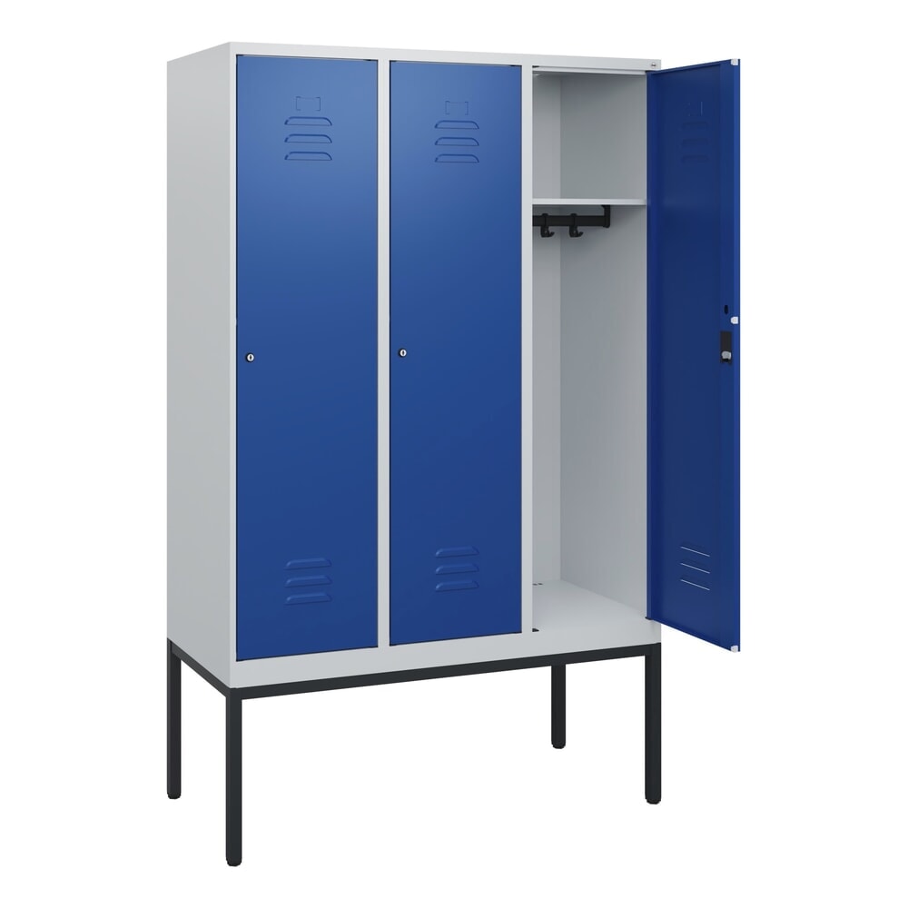 Illustration du produit: C+P Spind Classic PLUS, Gestell, 3 Abteile, HxBxT 1.950 x 1.200 x 500 mm, lichtgrau, enzianblau, Zylinderschloss, ohne Mitteltrennwand