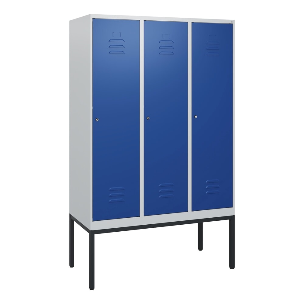 N° de l'image du produit 8 : C+P Spind Classic PLUS, Gestell, 3 Abteile, HxBxT 1.950 x 1.200 x 500 mm, lichtgrau, enzianblau, Zylinderschloss, ohne Mitteltrennwand