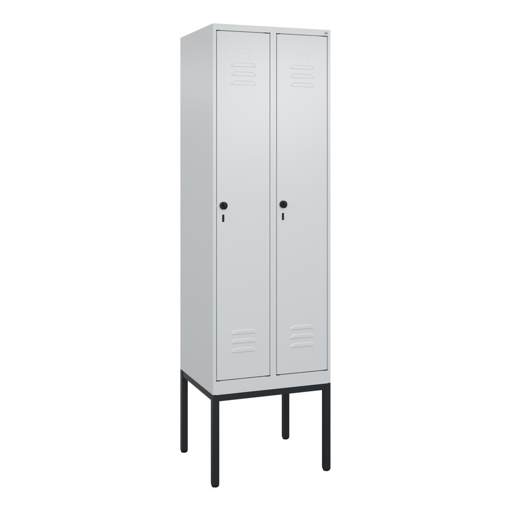 Produktabbildung: C+P Spind Classic PLUS, Gestell, 2 Abteile, HxBxT 2.120 x 600 x 500 mm, lichtgrau, lichtgrau, für Vorhängeschloss, mit Mitteltrennwand