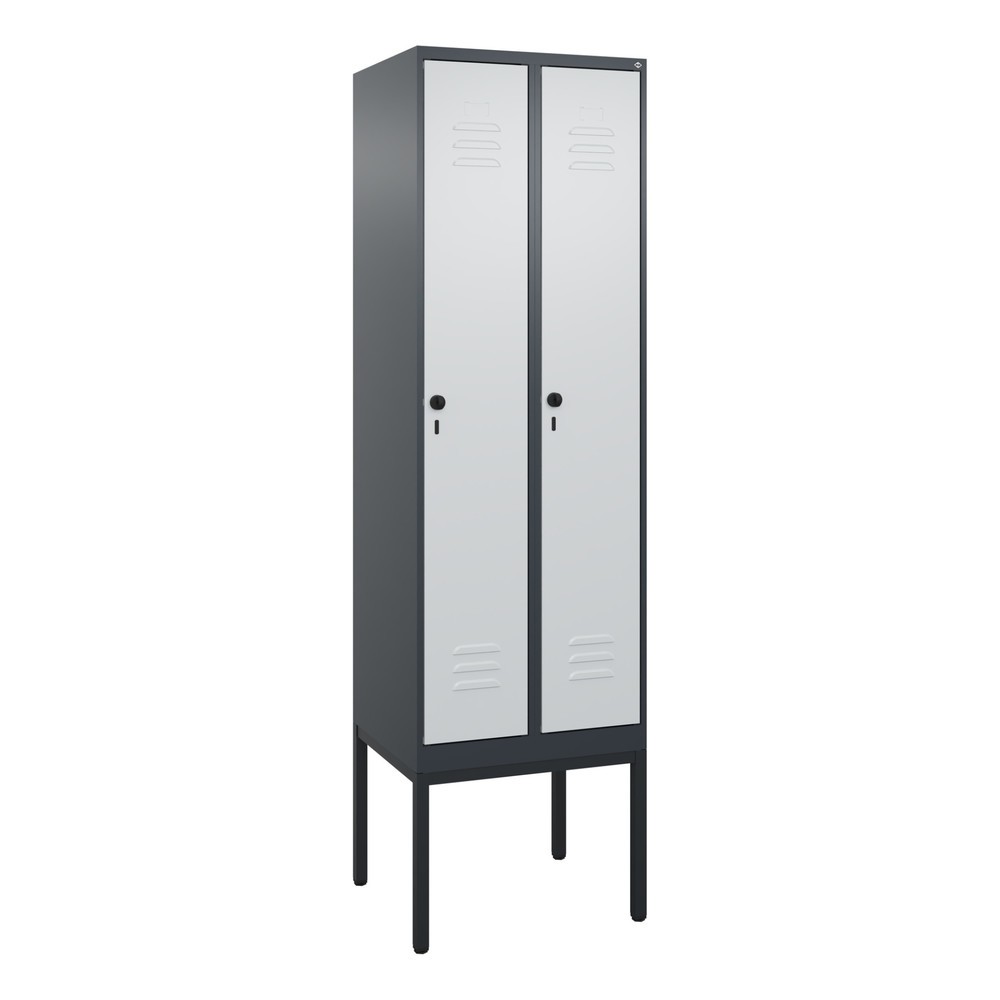 Produktabbildung: C+P Spind Classic PLUS, Gestell, 2 Abteile, HxBxT 2.120 x 600 x 500 mm, anthrazitgrau, lichtgrau, für Vorhängeschloss, mit Mitteltrennwand