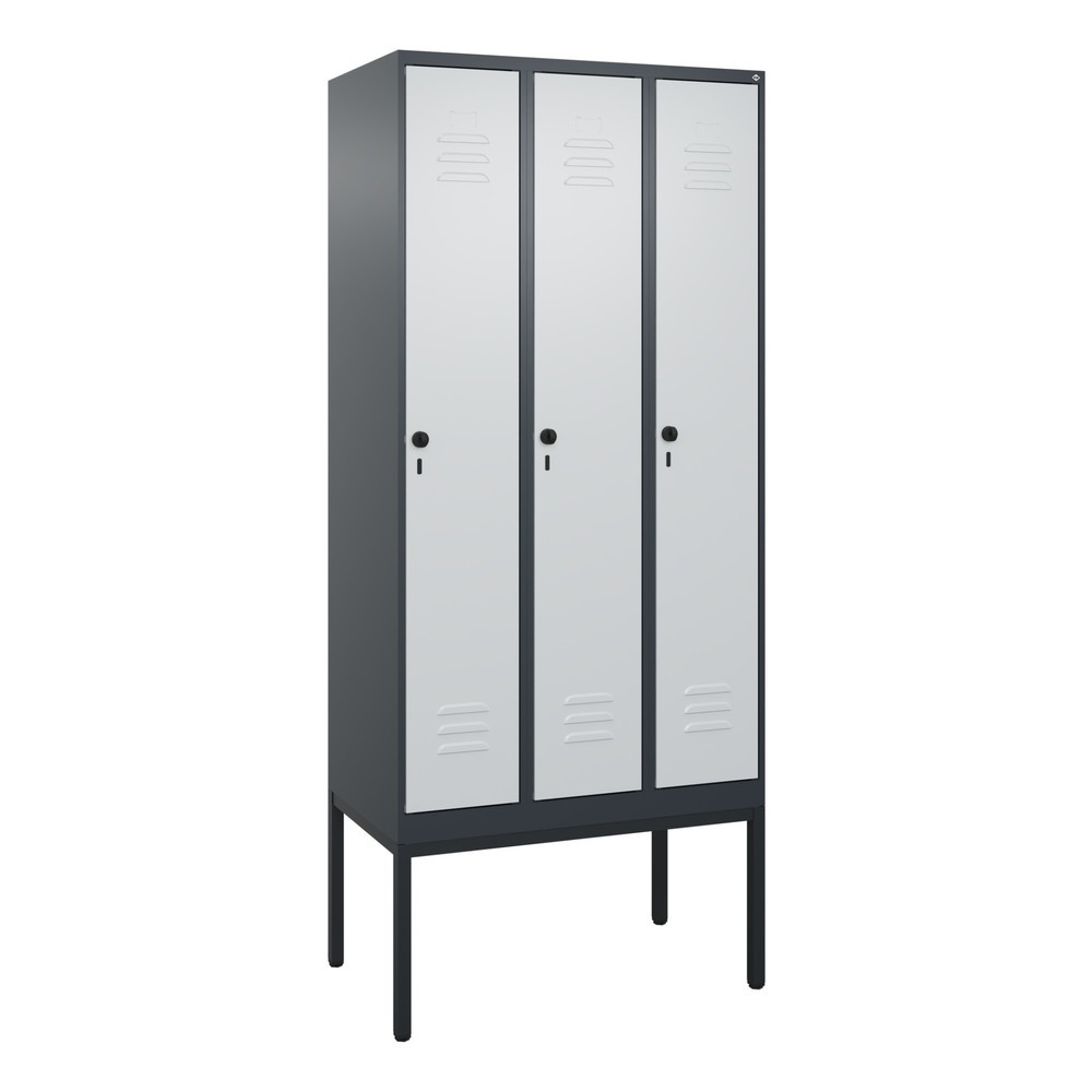 Produktabbildung: C+P Spind Classic PLUS, Gestell, 3 Abteile, HxBxT 2.120 x 900 x 500 mm, anthrazitgrau, lichtgrau, für Vorhängeschloss, mit Mitteltrennwand