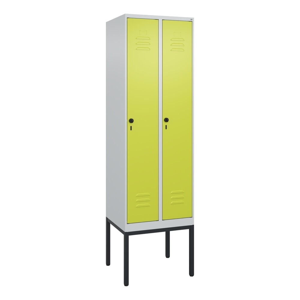 N° de l'image du produit 9 : C+P Spind Classic PLUS, Gestell, 2 Abteile, HxBxT 2.120 x 600 x 500 mm, lichtgrau, clowngrün, für Vorhängeschloss, mit Mitteltrennwand
