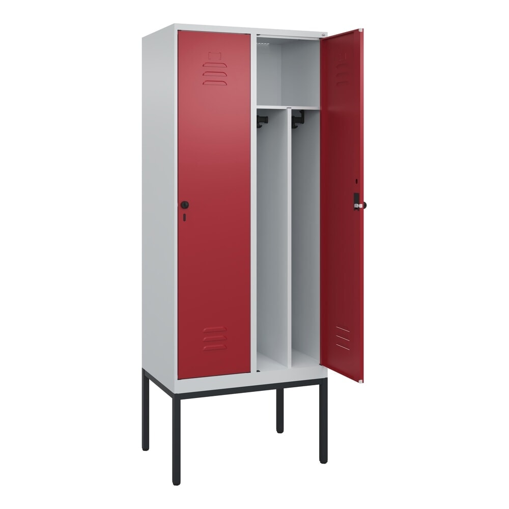 Produktabbildung: C+P Spind Classic PLUS, Gestell, 2 Abteile, HxBxT 2.120 x 800 x 500 mm, lichtgrau, rubinrot, für Vorhängeschloss, mit Mitteltrennwand