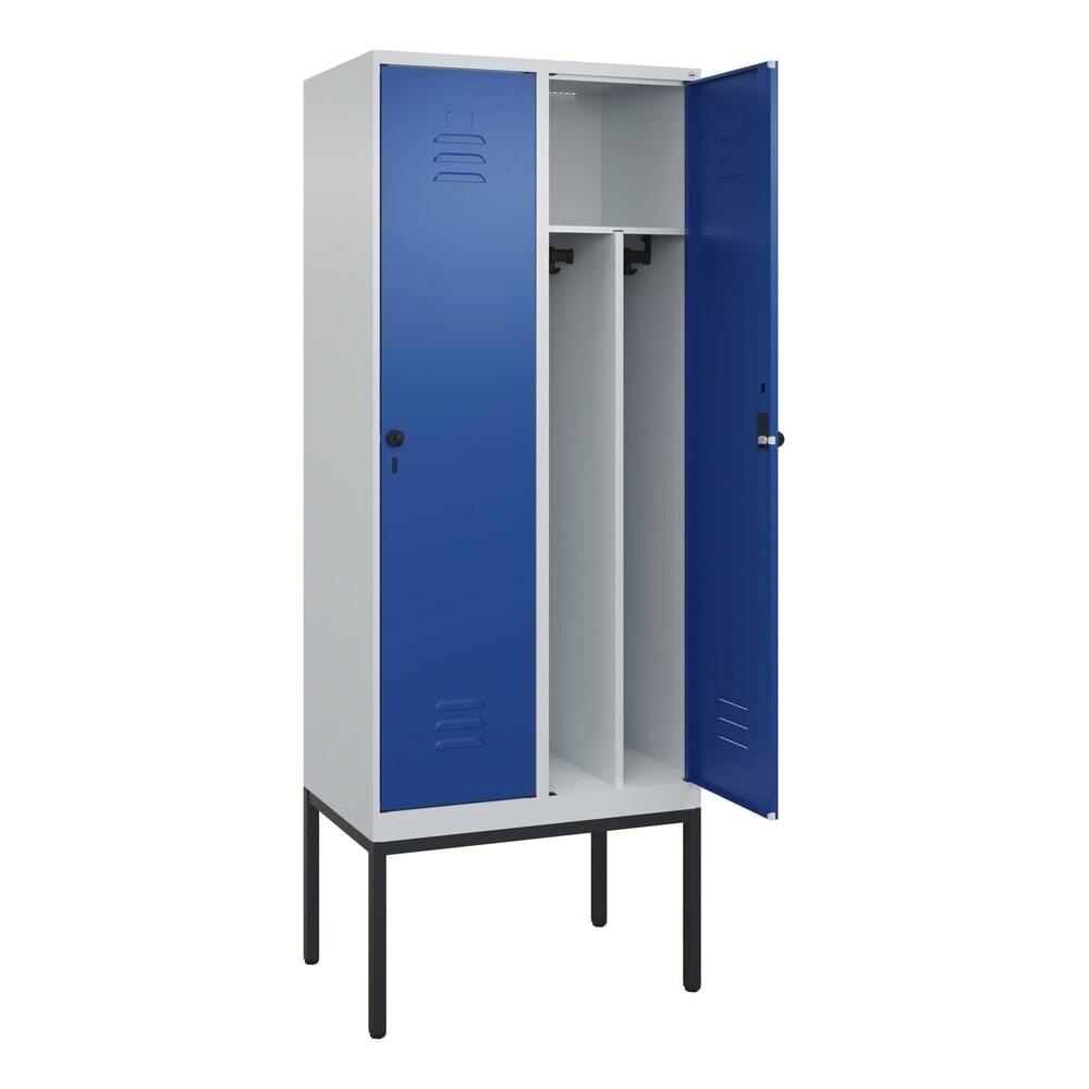 N° de l'image du produit 1 : C+P Spind Classic PLUS, Gestell, 2 Abteile, HxBxT 2.120 x 800 x 500 mm, lichtgrau, enzianblau, für Vorhängeschloss, mit Mitteltrennwand