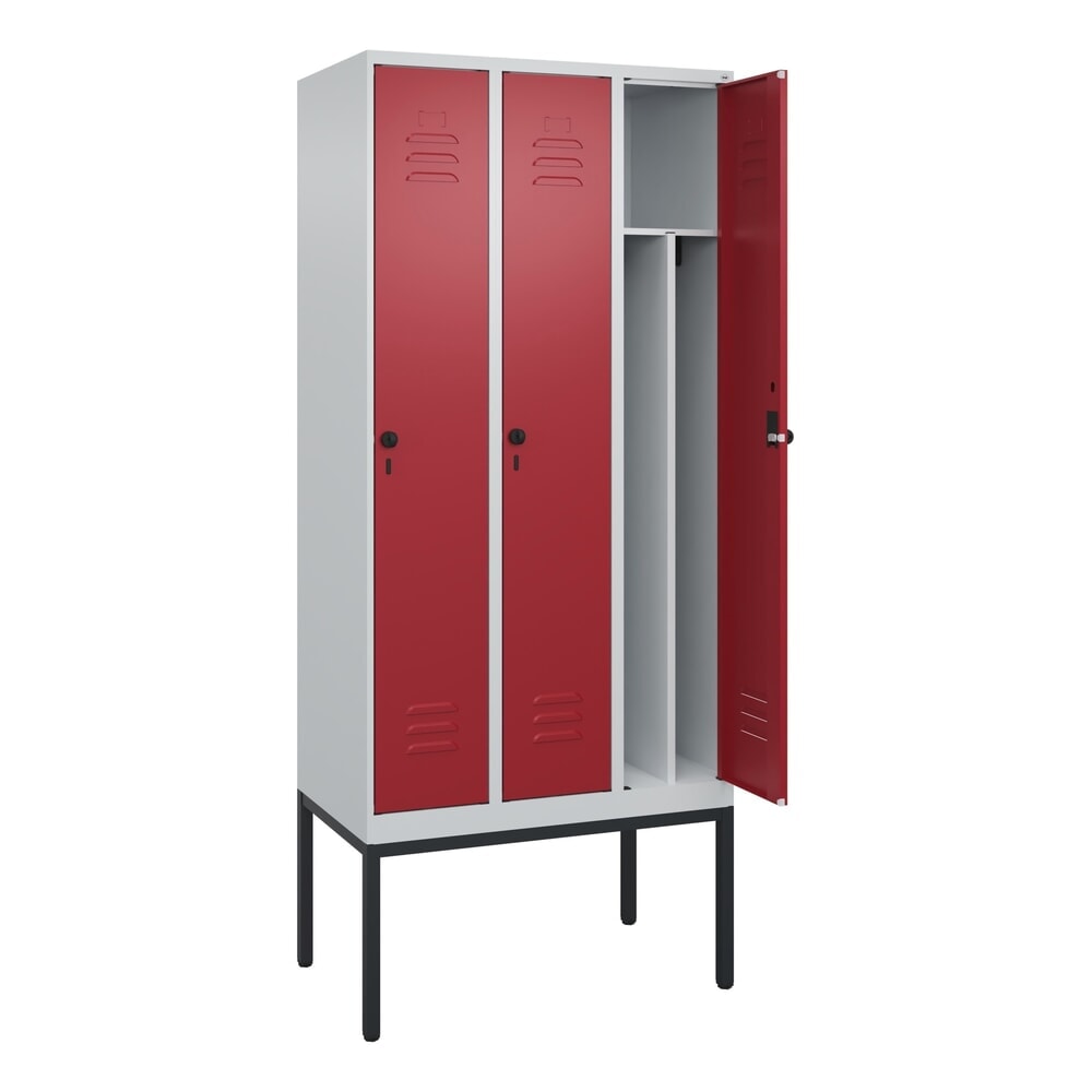 Illustration du produit: C+P Spind Classic PLUS, Gestell, 3 Abteile, HxBxT 2.120 x 900 x 500 mm, lichtgrau, rubinrot, für Vorhängeschloss, mit Mitteltrennwand