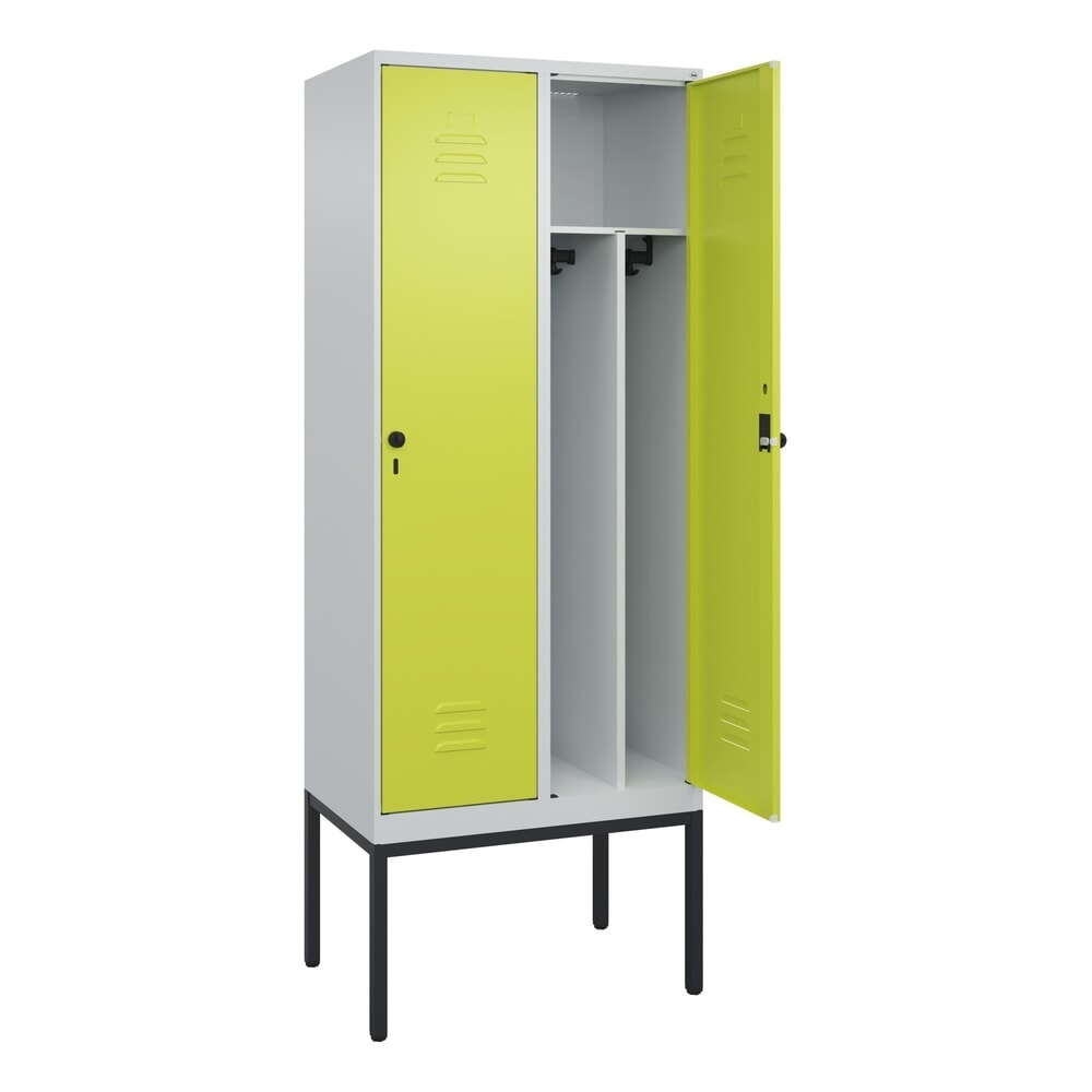 N° de l'image du produit 1 : C+P Spind Classic PLUS, Gestell, 2 Abteile, HxBxT 2.120 x 800 x 500 mm, lichtgrau, clowngrün, für Vorhängeschloss, mit Mitteltrennwand