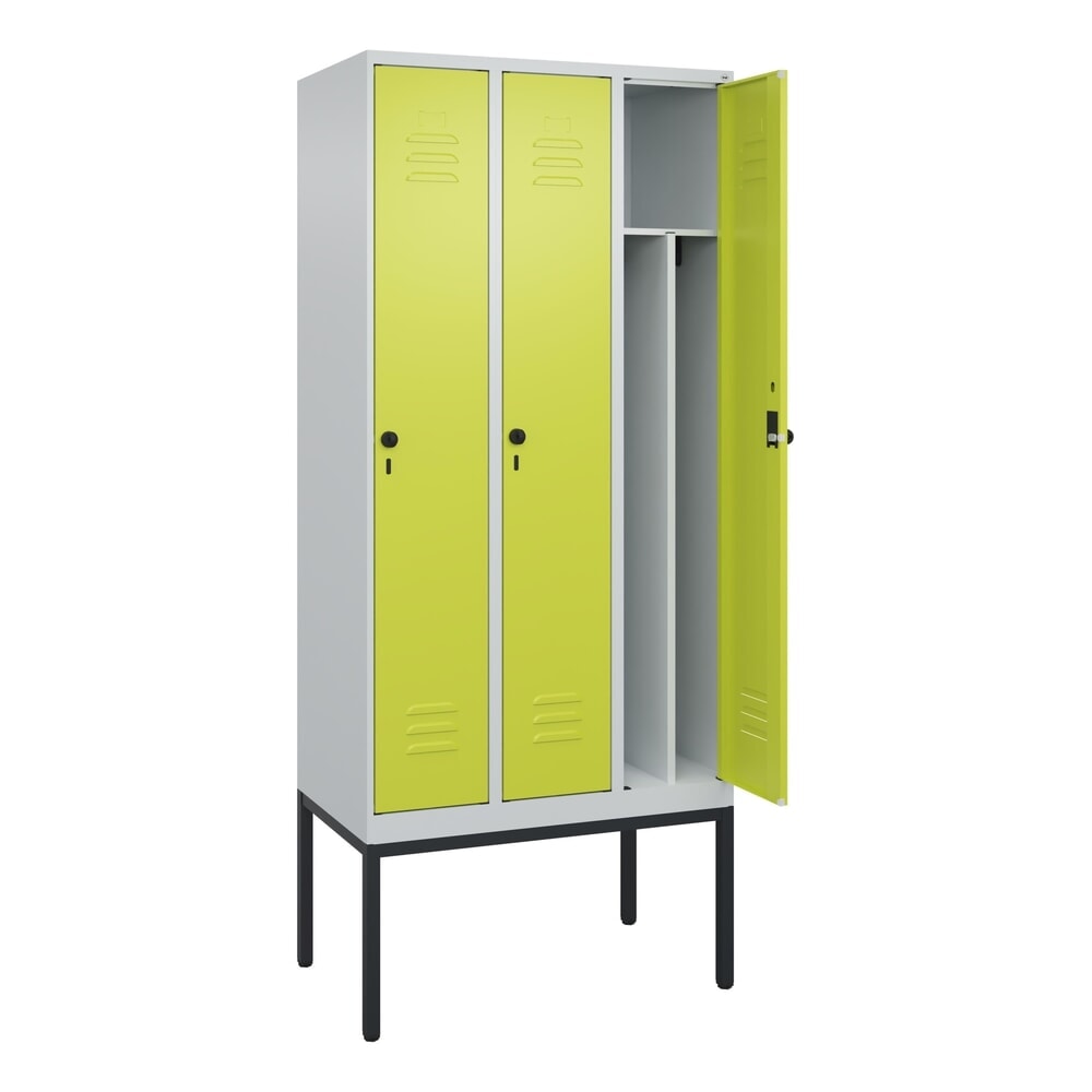 Illustration du produit: C+P Spind Classic PLUS, Gestell, 3 Abteile, HxBxT 2.120 x 900 x 500 mm, lichtgrau, clowngrün, für Vorhängeschloss, mit Mitteltrennwand