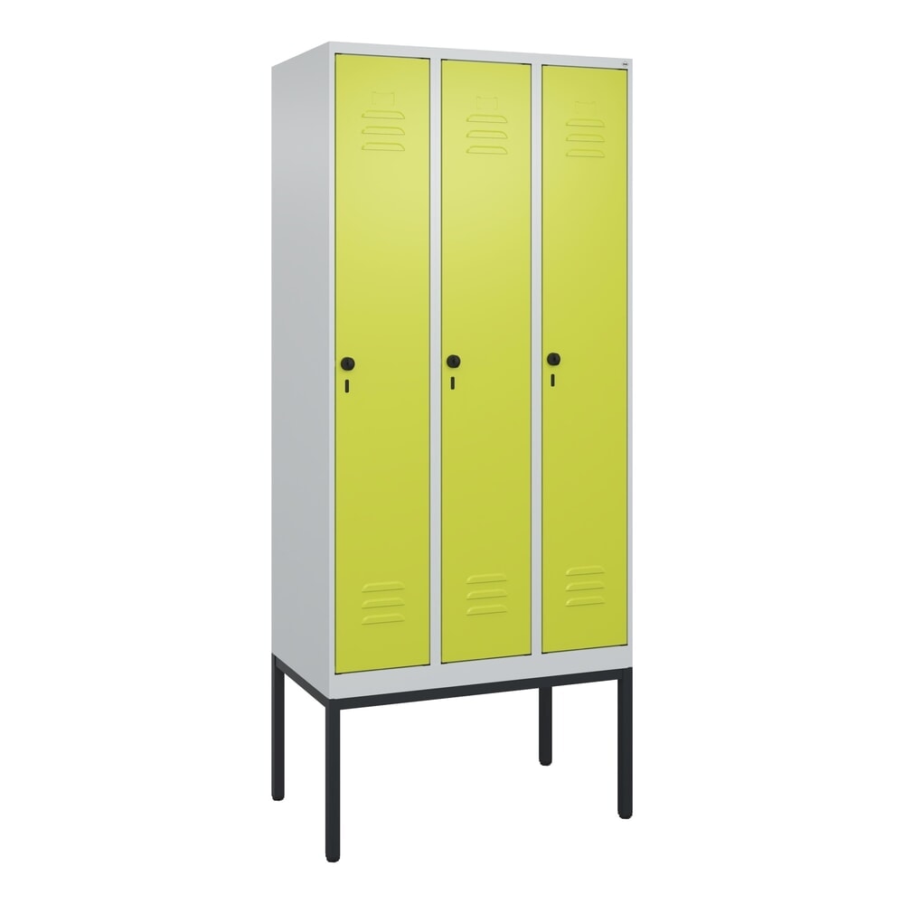 N° de l'image du produit 9 : C+P Spind Classic PLUS, Gestell, 3 Abteile, HxBxT 2.120 x 900 x 500 mm, lichtgrau, clowngrün, für Vorhängeschloss, mit Mitteltrennwand