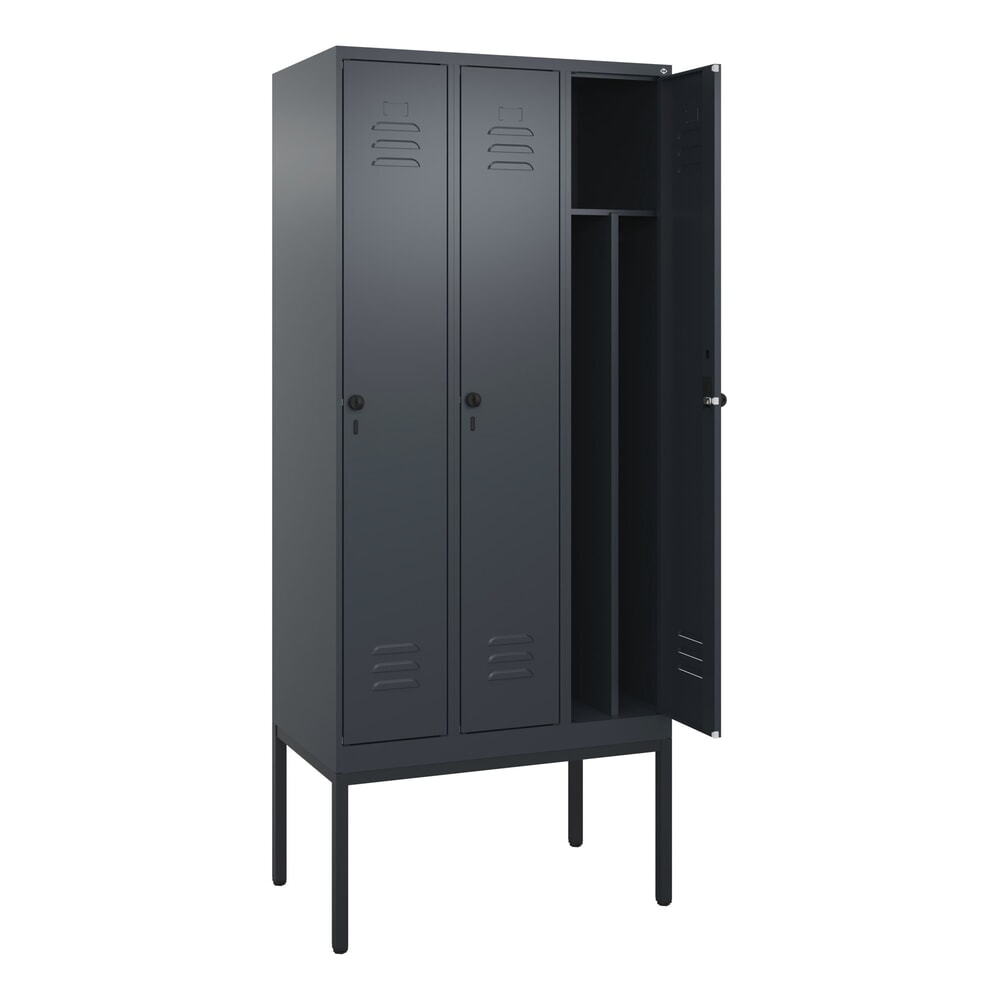 Illustration du produit: C+P Spind Classic PLUS, Gestell, 3 Abteile, HxBxT 2.120 x 900 x 500 mm, anthrazitgrau, anthrazitgrau, für Vorhängeschloss, mit Mitteltrennwand