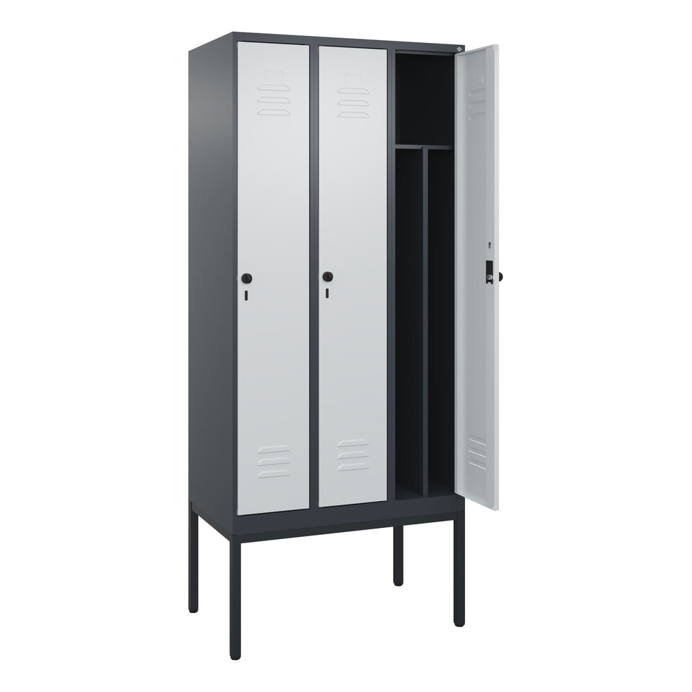 N° de l'image du produit 1 : C+P Spind Classic PLUS, Gestell, 3 Abteile, HxBxT 2.120 x 900 x 500 mm, anthrazitgrau, lichtgrau, für Vorhängeschloss, mit Mitteltrennwand
