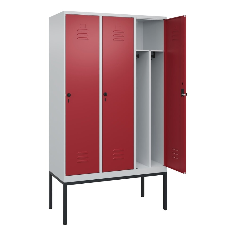 Illustration du produit: C+P Spind Classic PLUS, Gestell, 3 Abteile, HxBxT 2.120 x 1.200 x 500 mm, lichtgrau, rubinrot, für Vorhängeschloss, mit Mitteltrennwand
