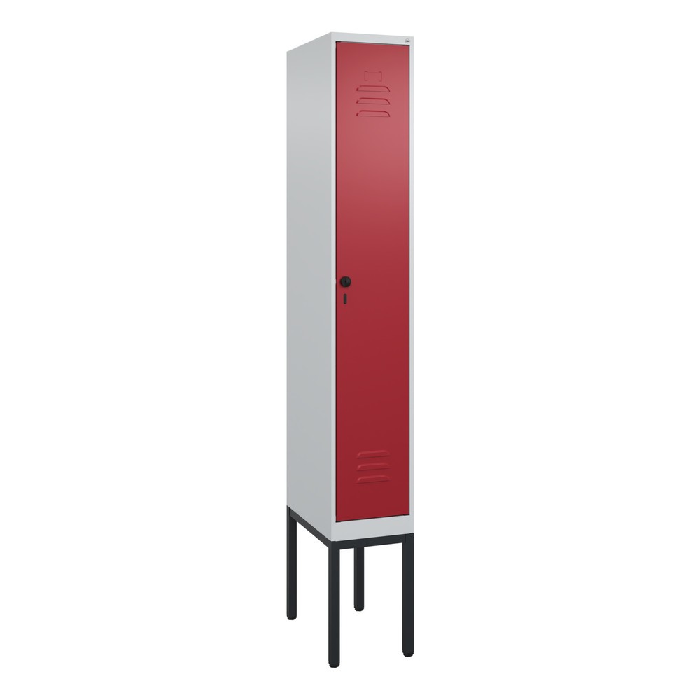 Illustration du produit: C+P Spind Classic PLUS, Gestell, 1 Abteil, HxBxT 2.120 x 300 x 500 mm, lichtgrau, rubinrot, für Vorhängeschloss, ohne Mitteltrennwand
