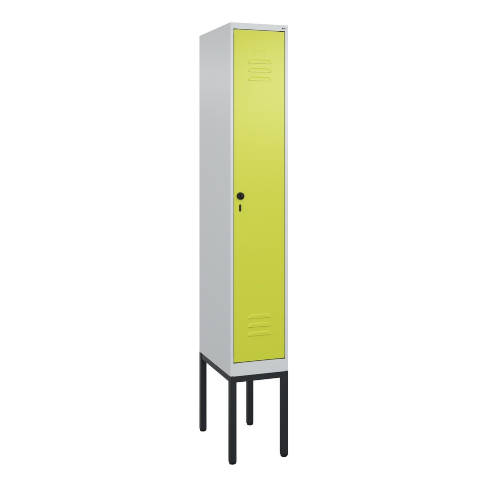 Produktabbildung: C+P Spind Classic PLUS, Gestell, 1 Abteil, HxBxT 2.120 x 300 x 500 mm, lichtgrau, clowngrün, für Vorhängeschloss, ohne Mitteltrennwand